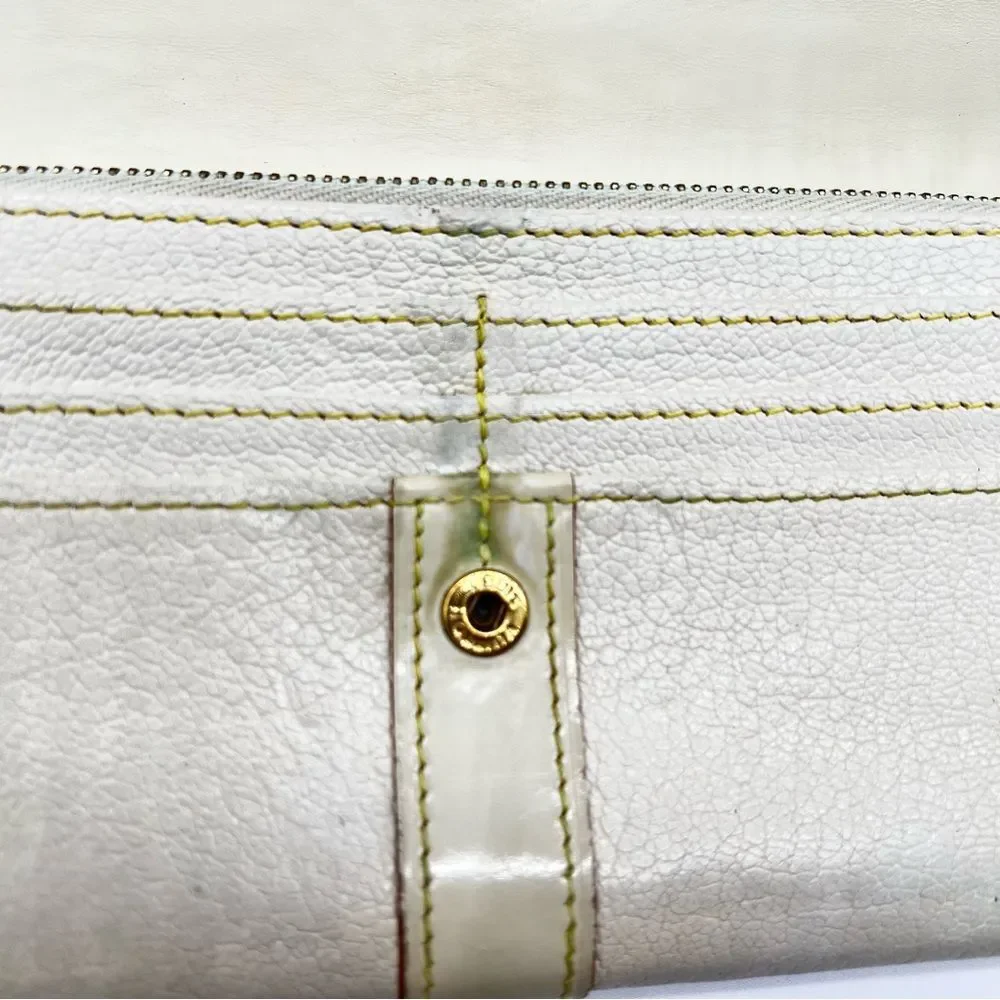 Louis Vuitton Cream Leather w/Gold Metal Red Trim/Yellow Stitching Suhali Wallet